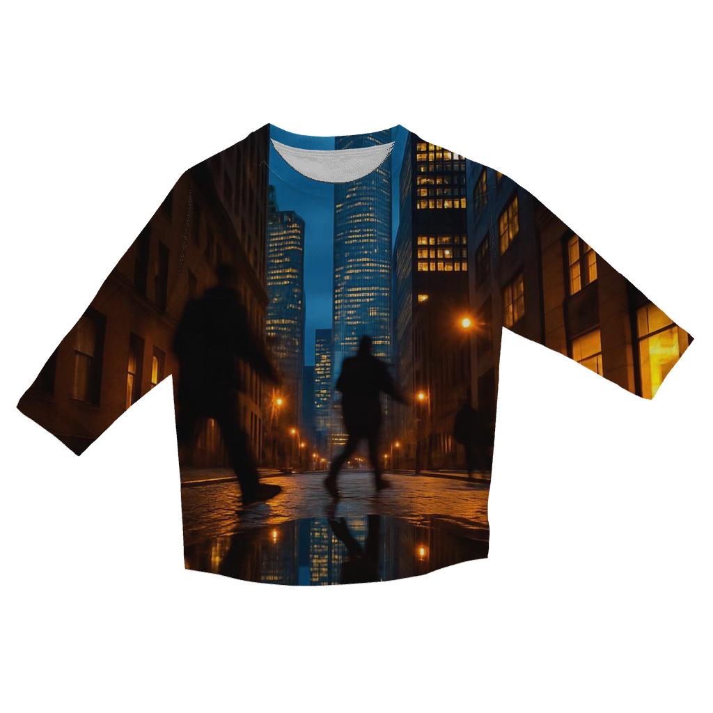 Financial District Blue Hour Reflected In Rain Puddles fashion 3/4 sleeve shirts