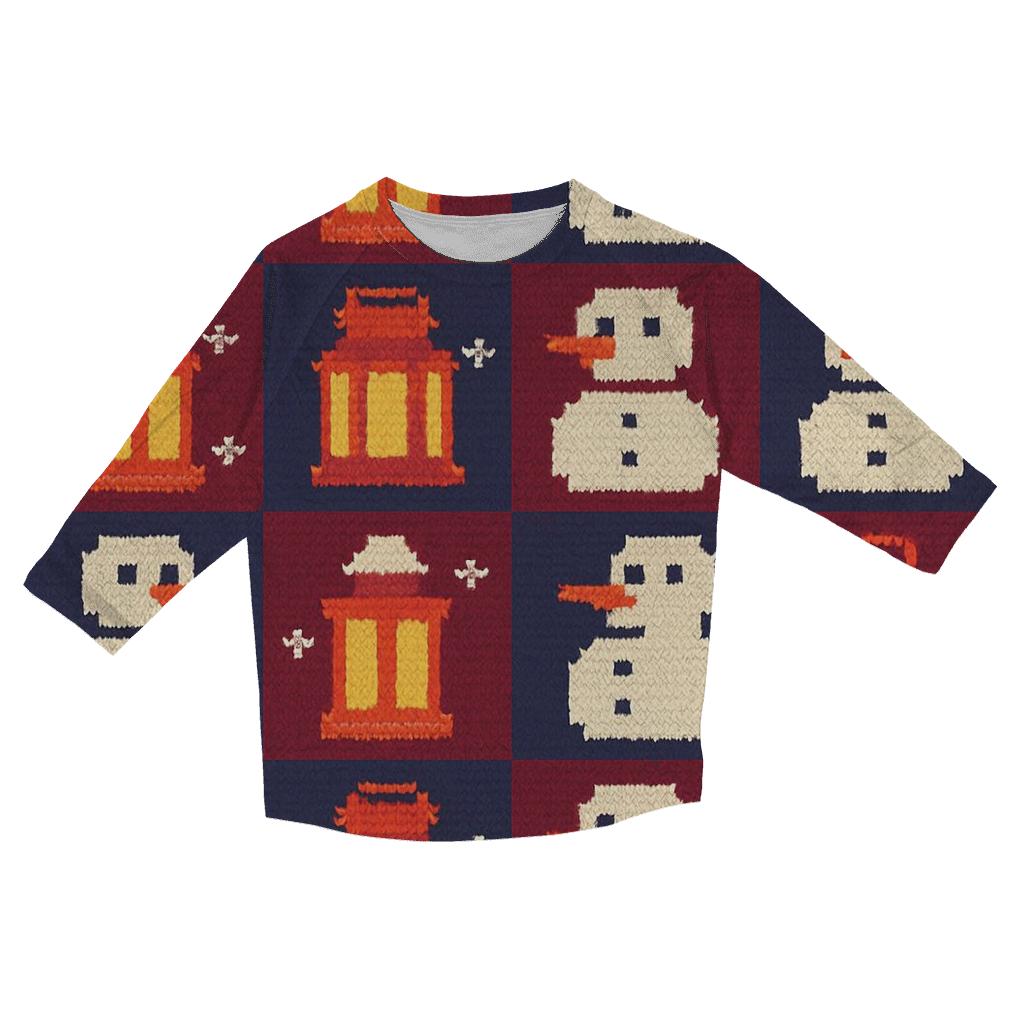 Snowman Lantern Checkerboard Design designer 3/4 sleeve blouses