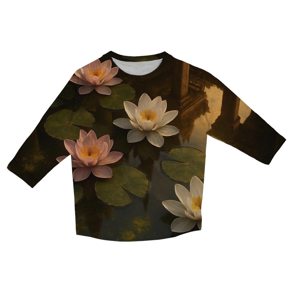 Water Lilies In Reflected Temple Courtyard stylish quarter sleeve tops