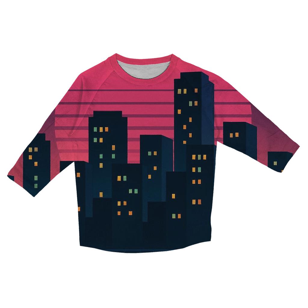Midnight Synth Skyline casual three quarter sleeve shirts