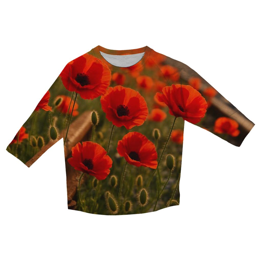 Wild Poppies Along Abandoned Railway casual three quarter sleeve shirts