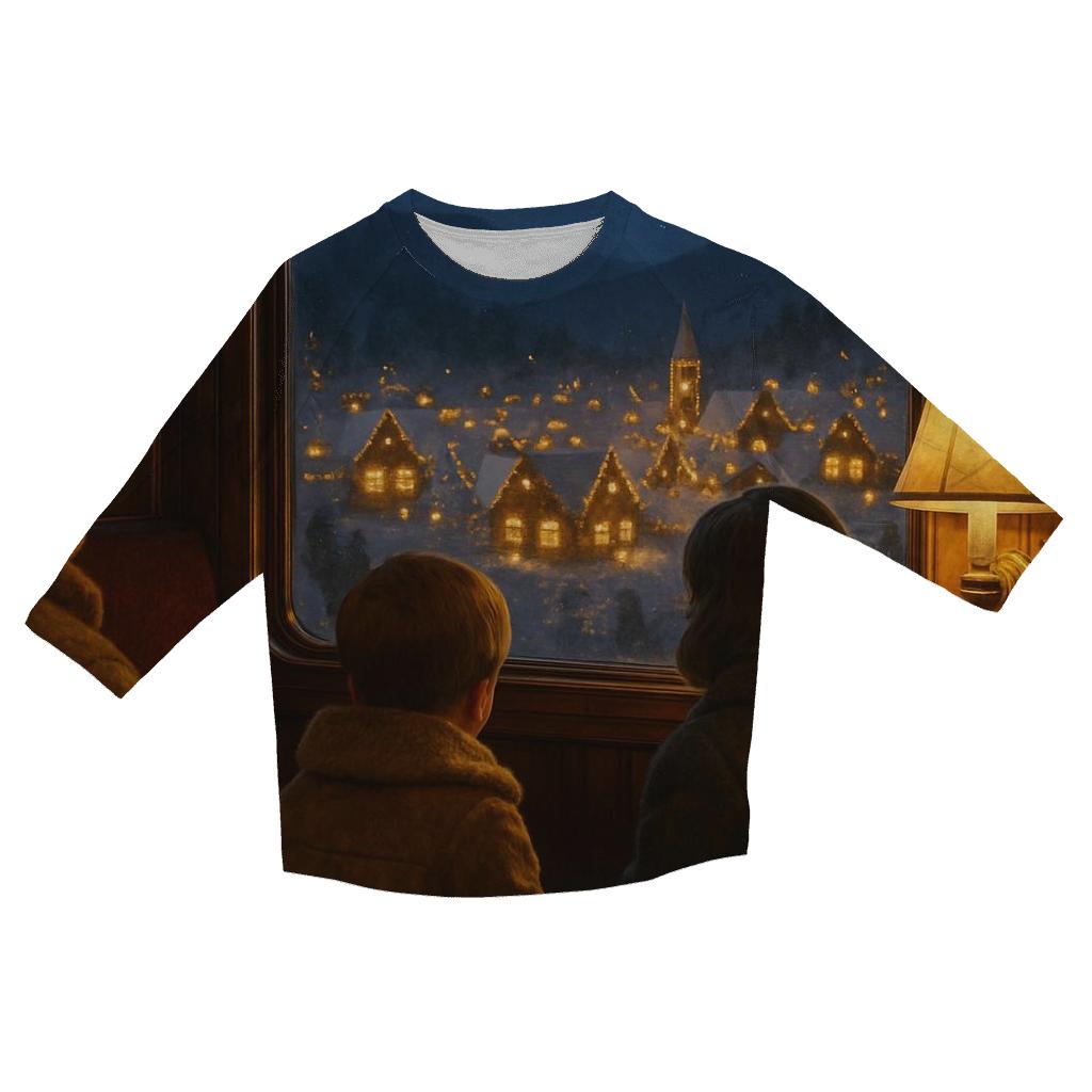 Snowy Train Ride To The Christmas Village cotton quarter sleeve shirts