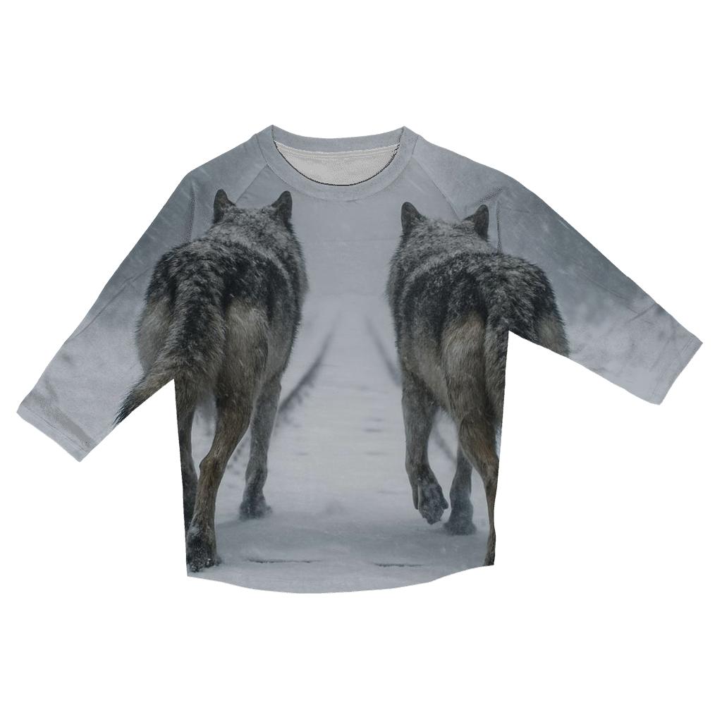 Railway Snowstorm Wolf Pair designer 3/4 sleeve blouses
