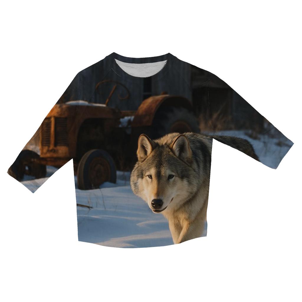 Abandoned Farmyard Winter Wolf trendy 3/4 sleeve tops