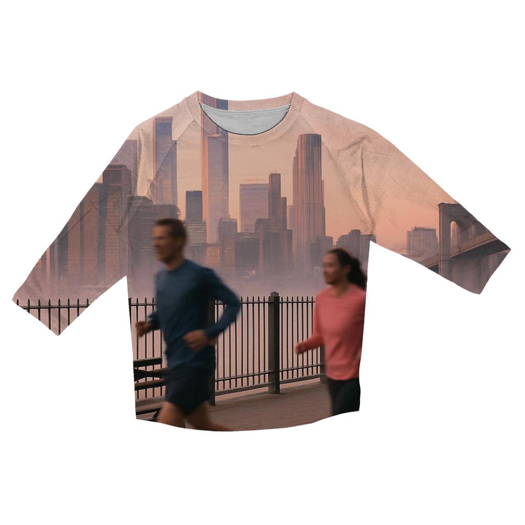 Early Morning Joggers On Brooklyn Heights Promenade printed three quarter sleeve shirts