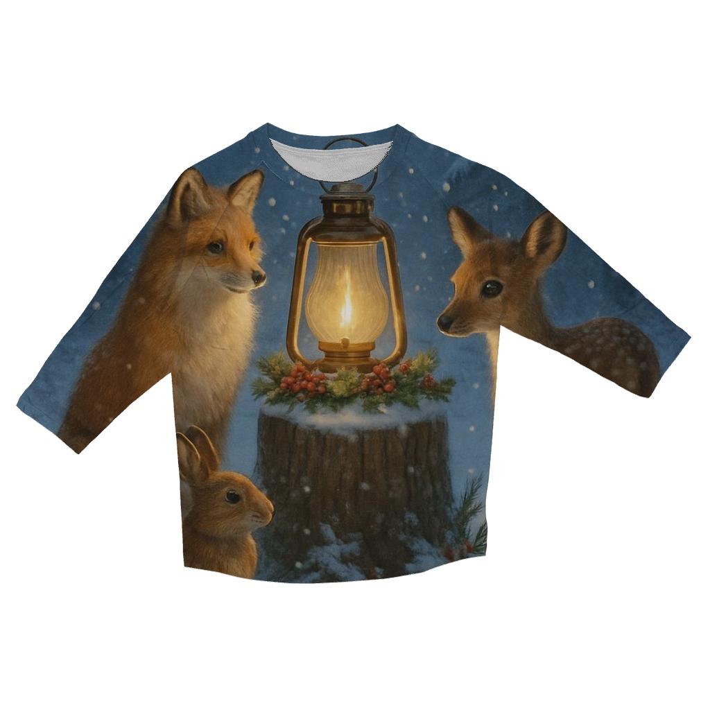 Woodland Animals Around The Christmas Lantern fashion 3/4 sleeve shirts
