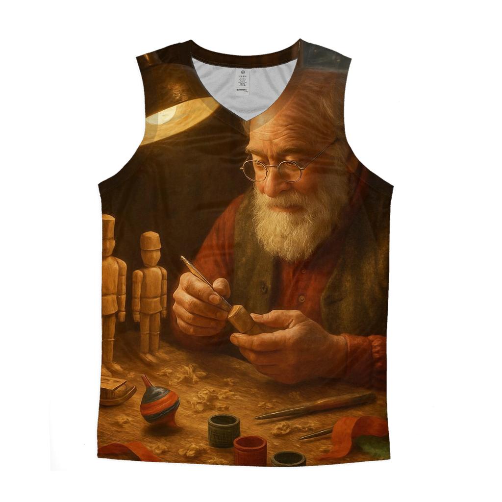 The Old Wooden Toymakers Christmas Bench graphic print tank tops