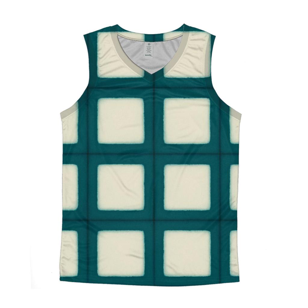 Teal Itajime Window Grid casual summer tank tops