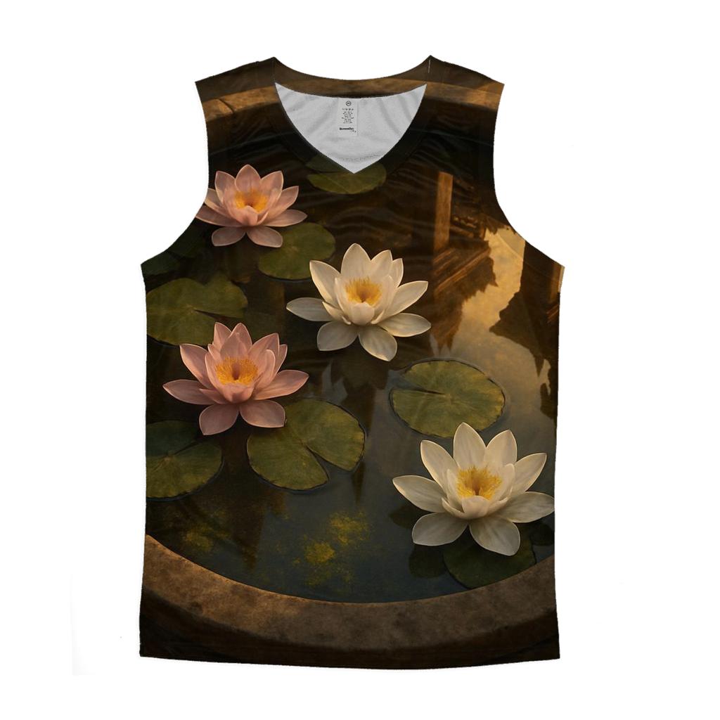 Water Lilies In Reflected Temple Courtyard trendy fitted tank tops