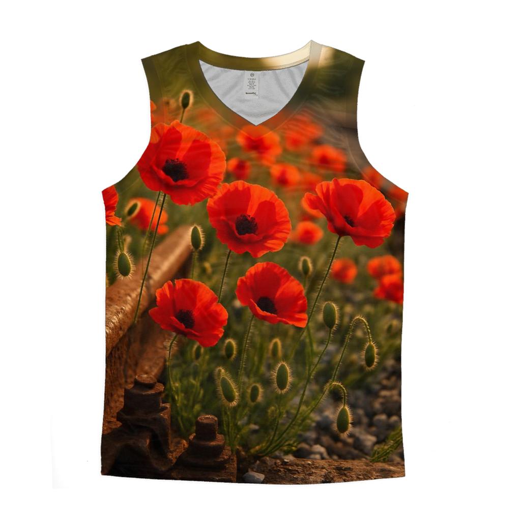 Wild Poppies Along Abandoned Railway sports performance tank tops