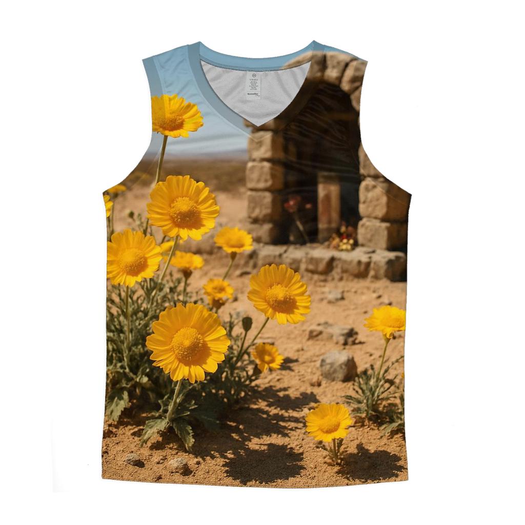 Desert Marigolds At Roadside Shrine custom tank tops