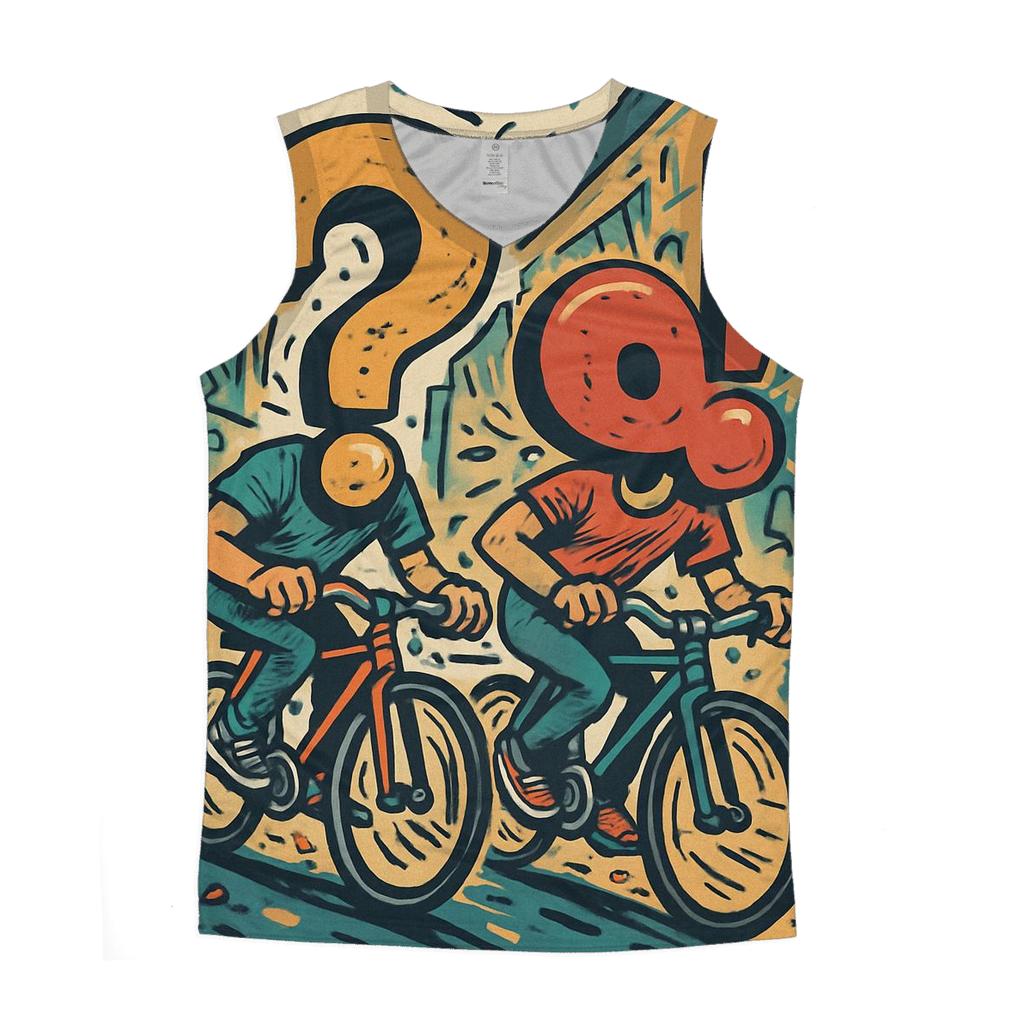 Balloon Headed Bicycle Chase graphic print tank tops