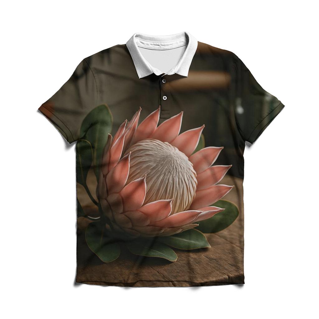Protea Study On Weathered Workbench personalized polo shirts