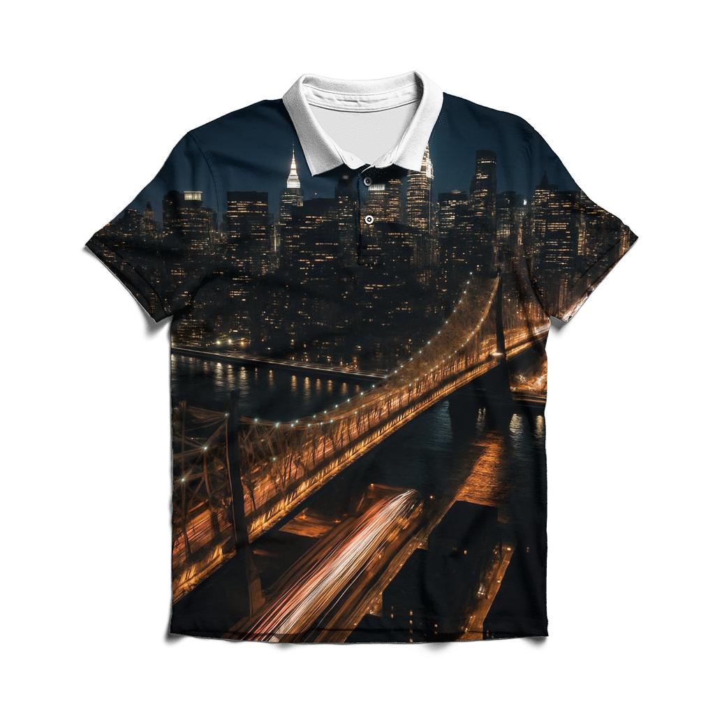 Nighttime Aerial Over Queensboro Bridge And Midtown Grid custom polo shirts