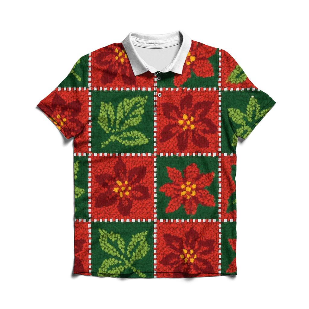 Poinsettia Pixel Patchwork Design classic pique polos