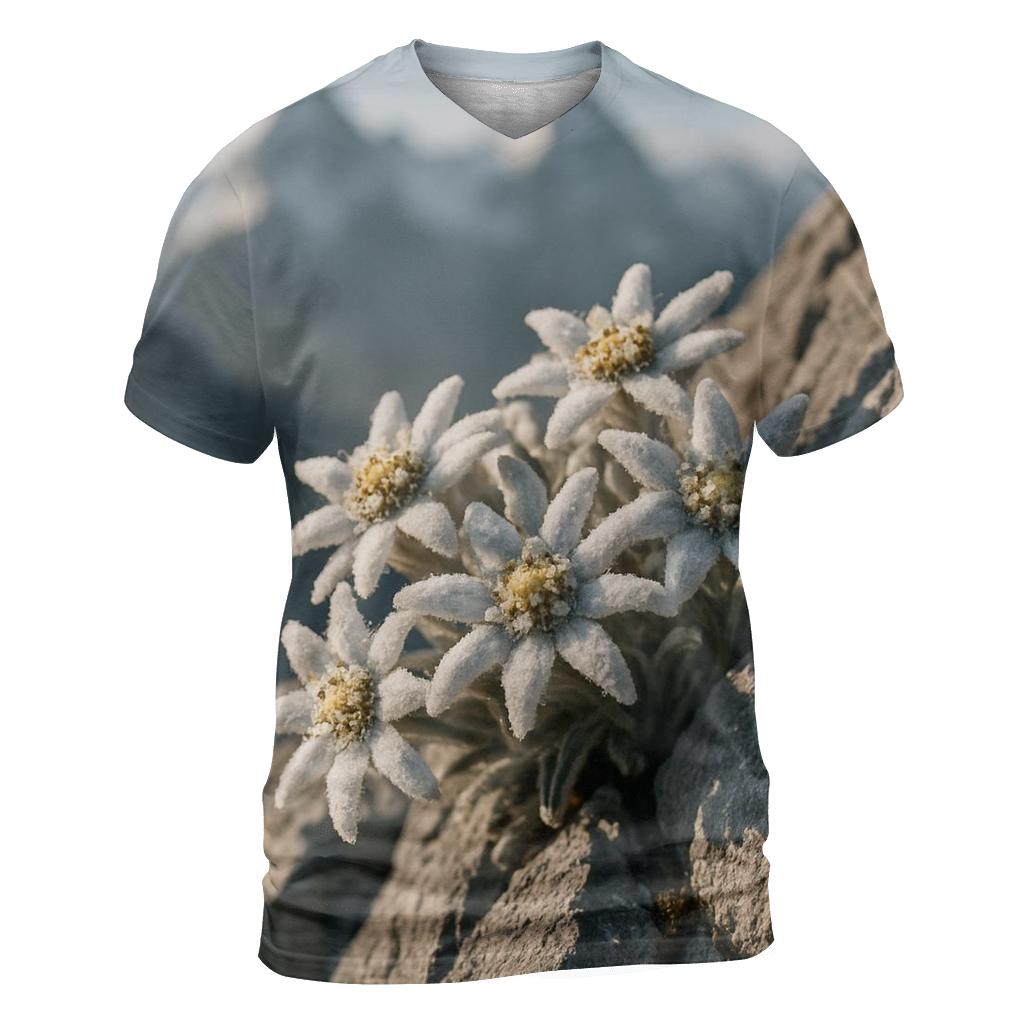 Alpine Edelweiss On Wind Carved Ridge vibrant all-over design tees