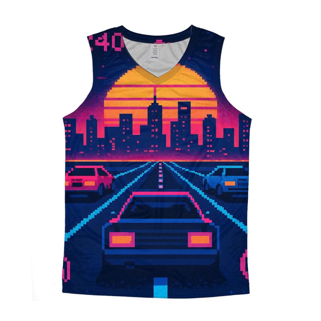 Retro Pixel City Racer cotton sleeveless tops