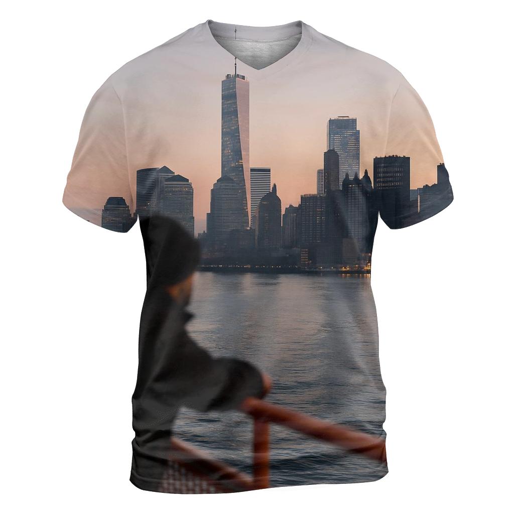 Harbor Ferry Dawn Approach To Lower Manhattan custom all-over print shirts