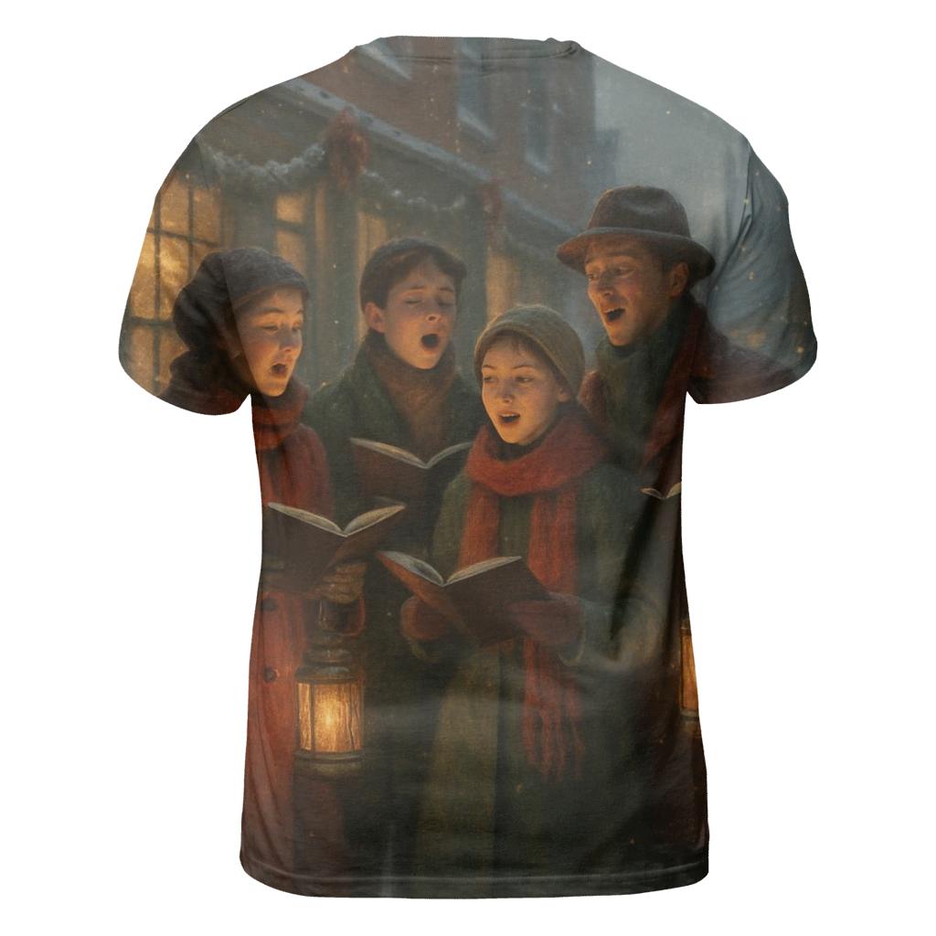Candlelit Carolers On The Snowy Corner trendy printed shirt styles