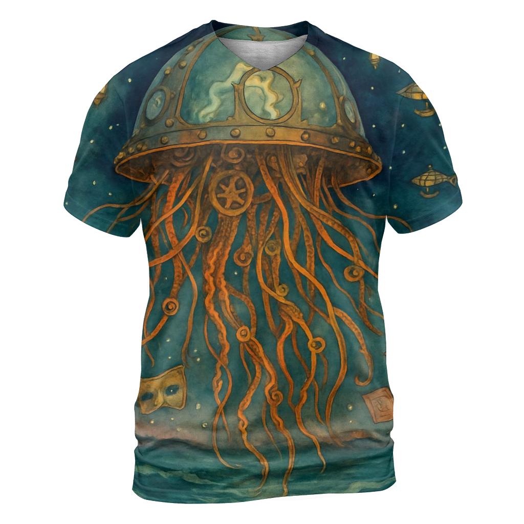 Clockwork Jellyfish Carnival vibrant all-over design tees