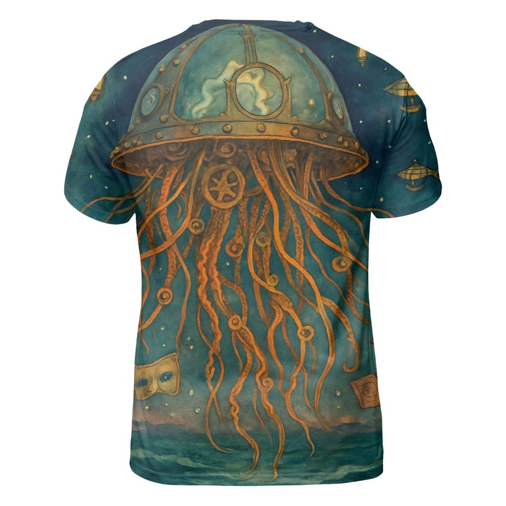 Clockwork Jellyfish Carnival vibrant all-over design tees