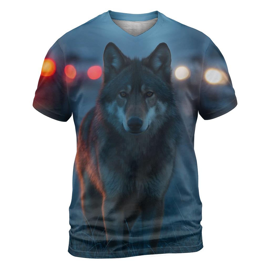 Highway Median Watching Wolf trendy printed shirt styles
