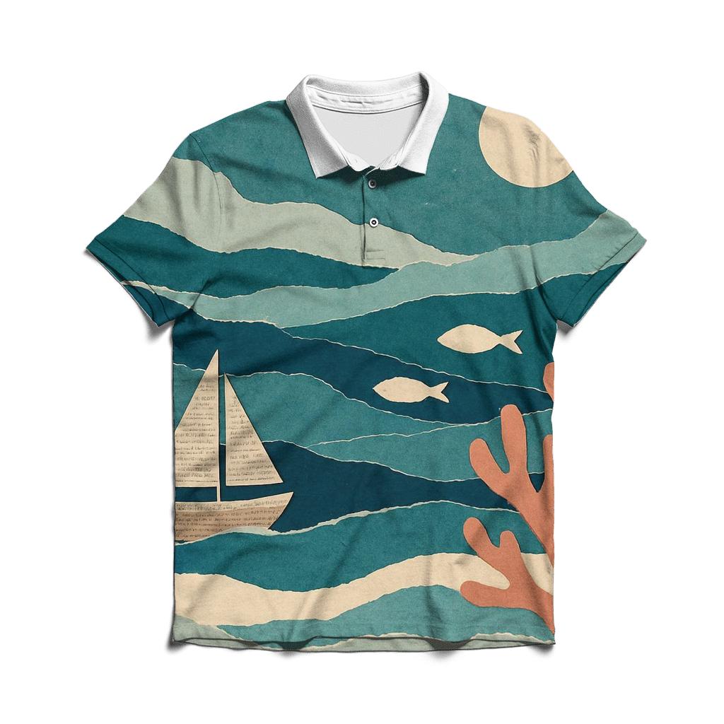 Surreal Paper Ocean Collage personalized polo shirts