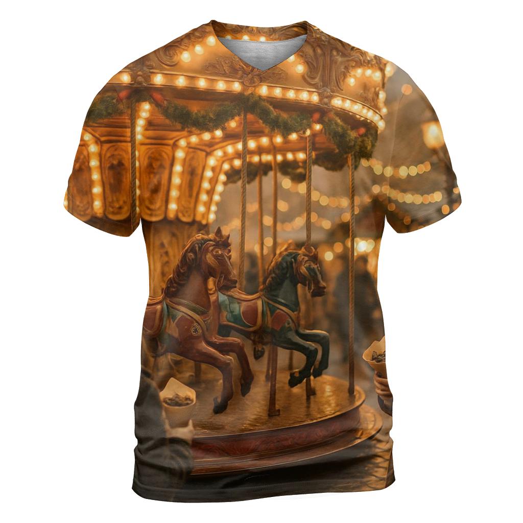 Christmas Market Carousel At Golden Hour vibrant all-over design tees