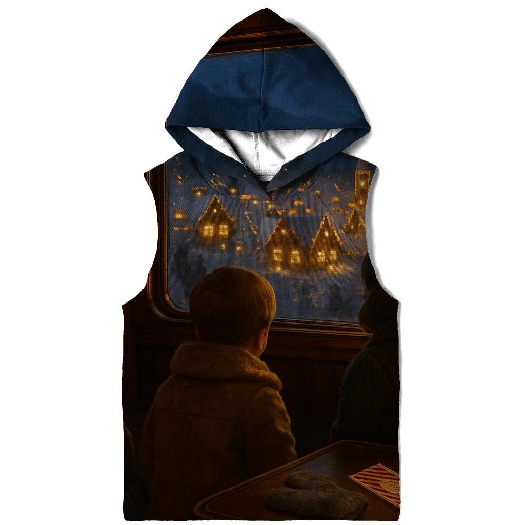 Snowy Train Ride To The Christmas Village printed hoodies