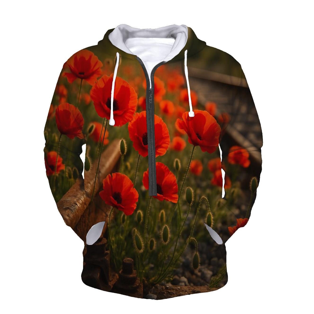 Wild Poppies Along Abandoned Railway embroidered hoodies