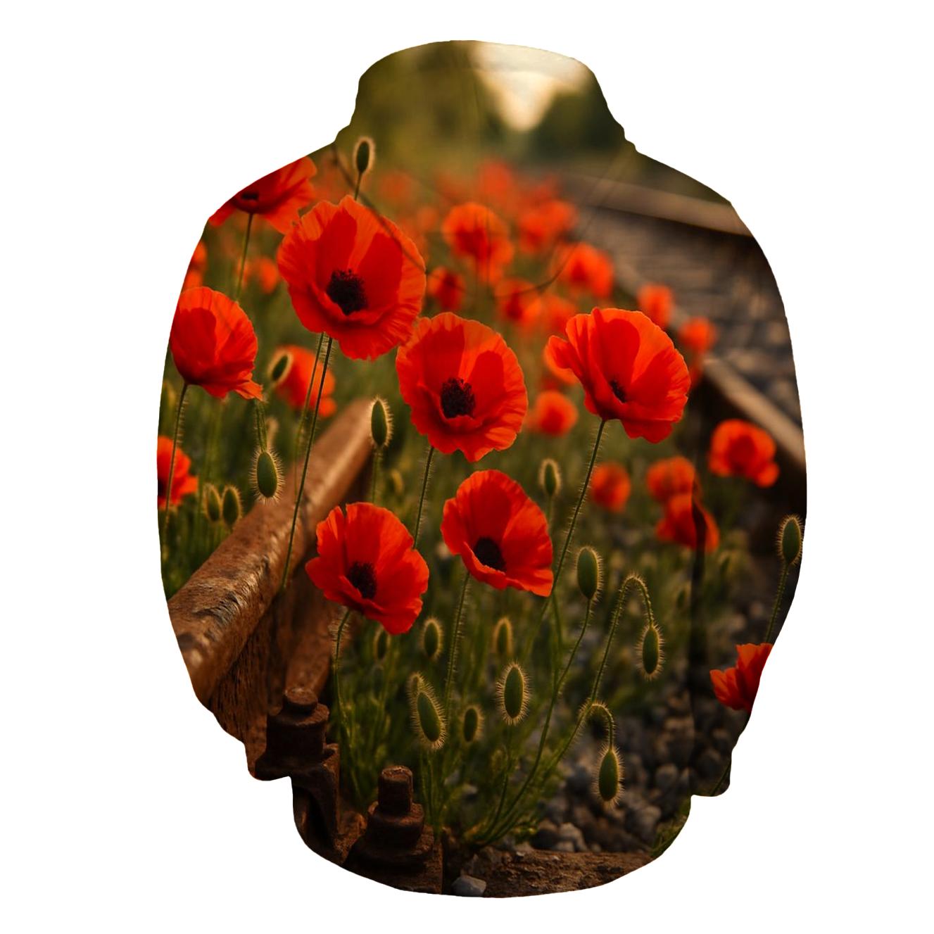 Wild Poppies Along Abandoned Railway embroidered hoodies