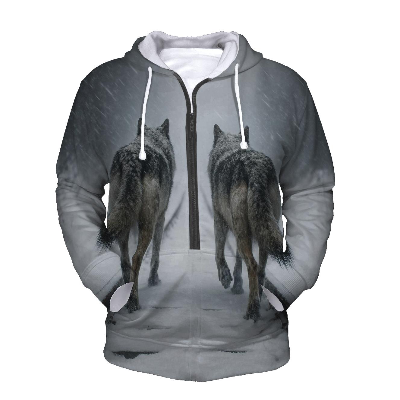 Railway Snowstorm Wolf Pair hoodie trends