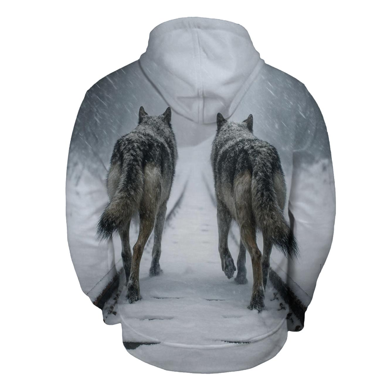 Railway Snowstorm Wolf Pair hoodie trends
