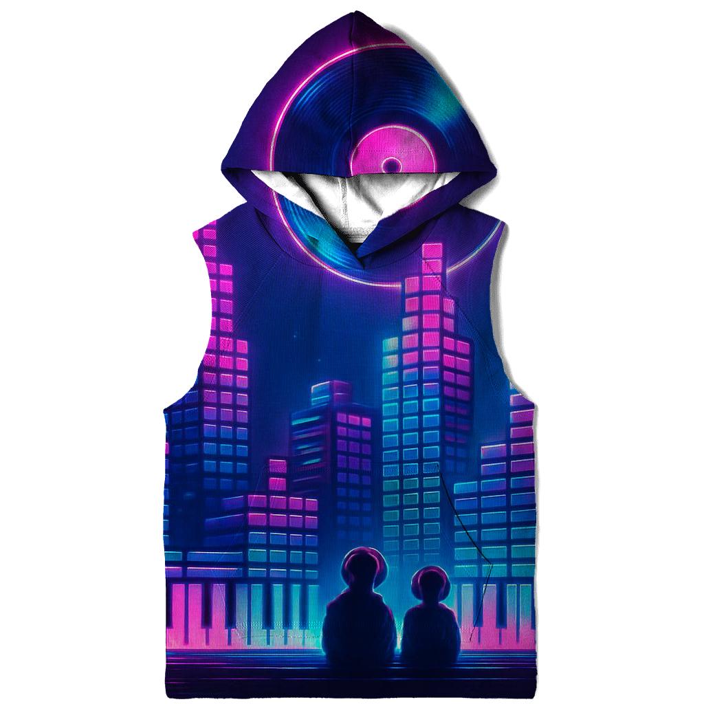 Neon Synth Skyline printed hoodies