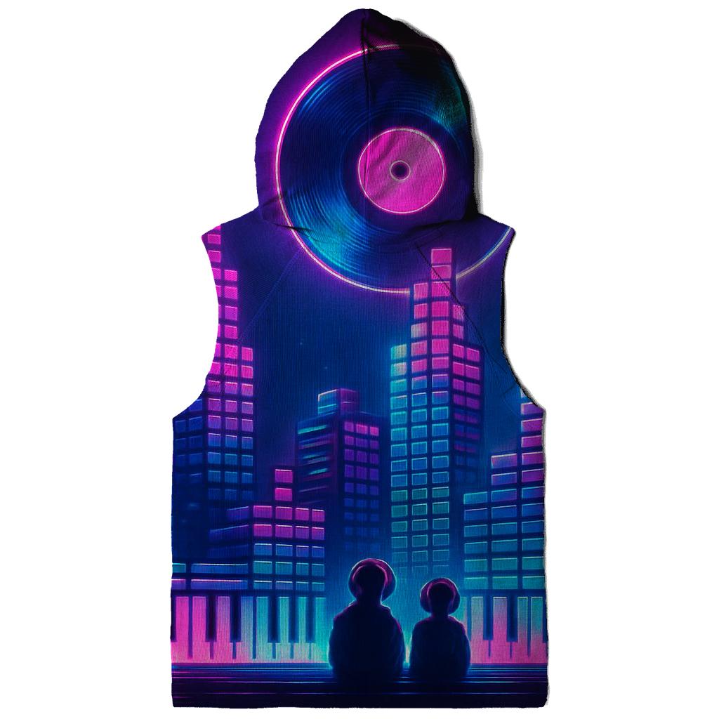 Neon Synth Skyline printed hoodies