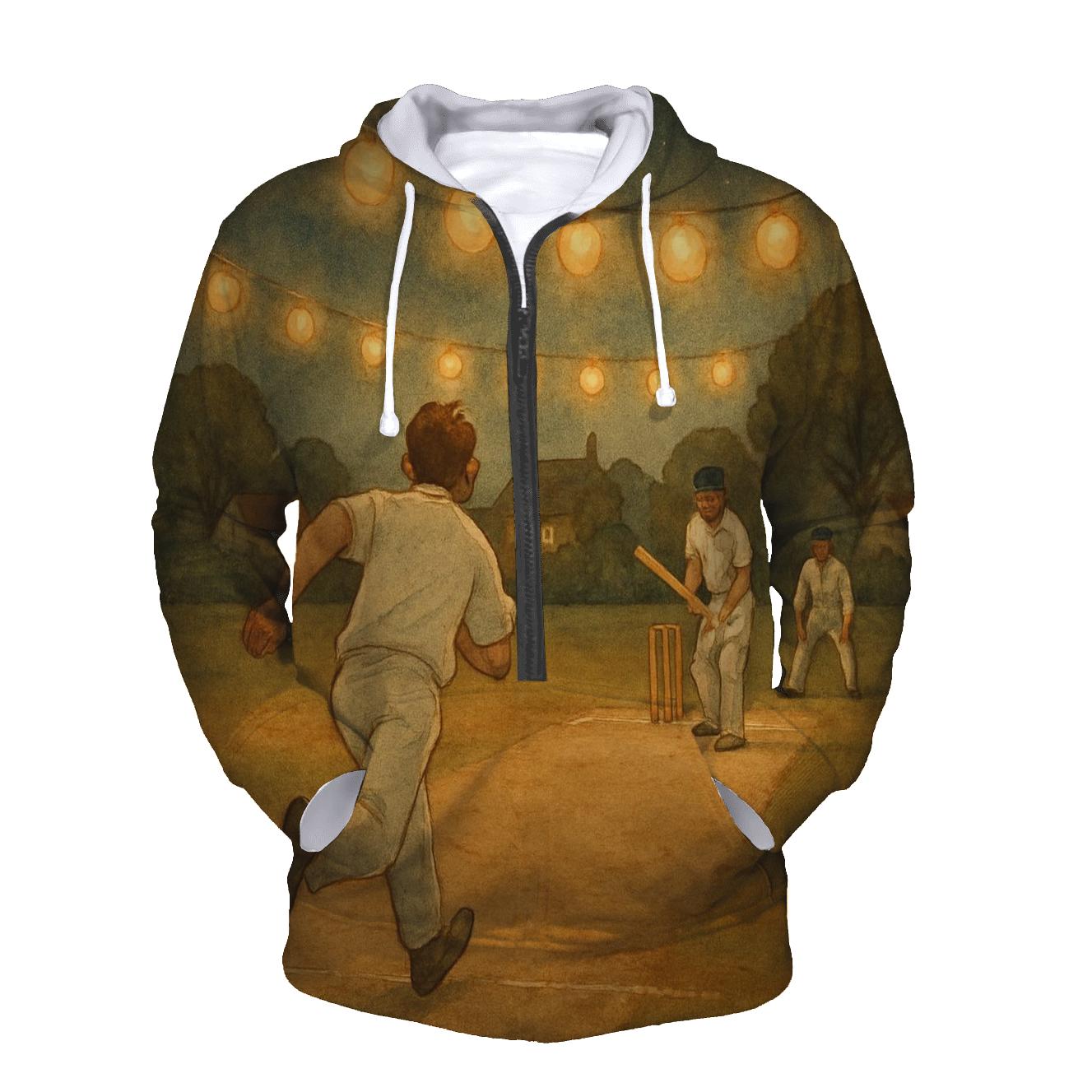 Nighttime Cricket Under Lanterns graphic hoodies