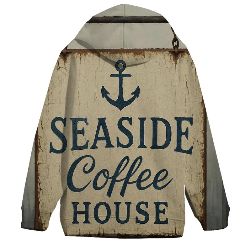 Old Harbor Coffee House Signboard embroidered hoodies
