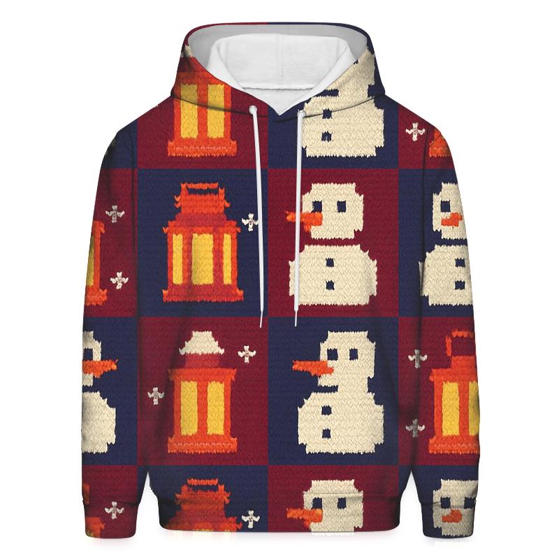 Snowman Lantern Checkerboard Design zip-up hoodies