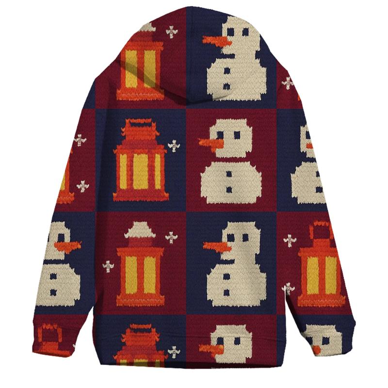 Snowman Lantern Checkerboard Design zip-up hoodies