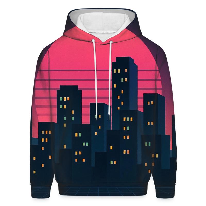 Midnight Synth Skyline premium hoodies