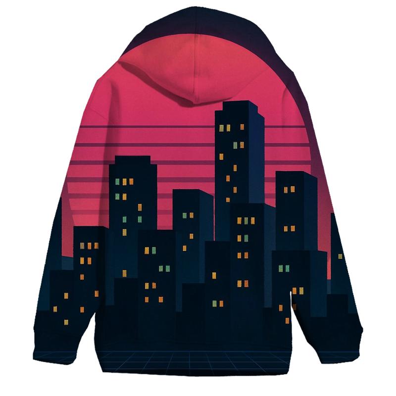 Midnight Synth Skyline premium hoodies