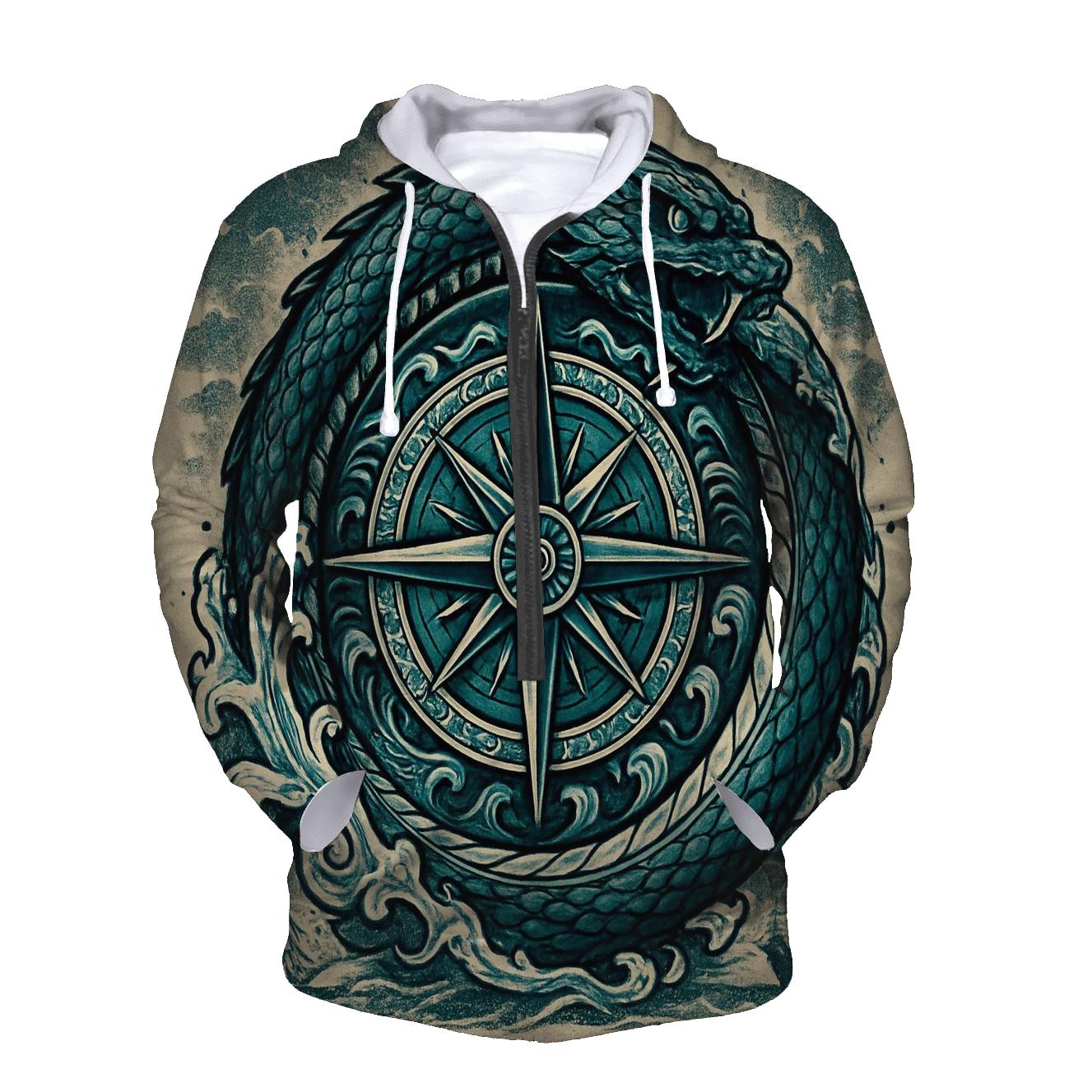Ocean Tide Ouroboros Compass zip-up hoodies
