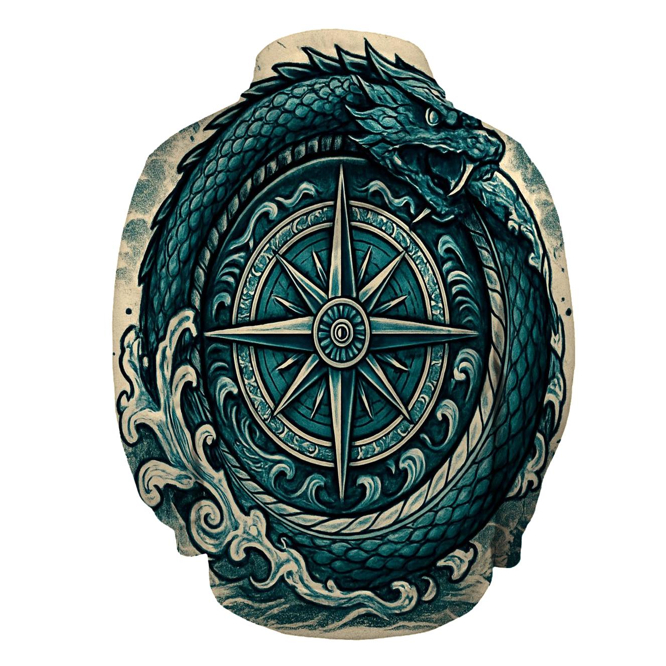 Ocean Tide Ouroboros Compass zip-up hoodies