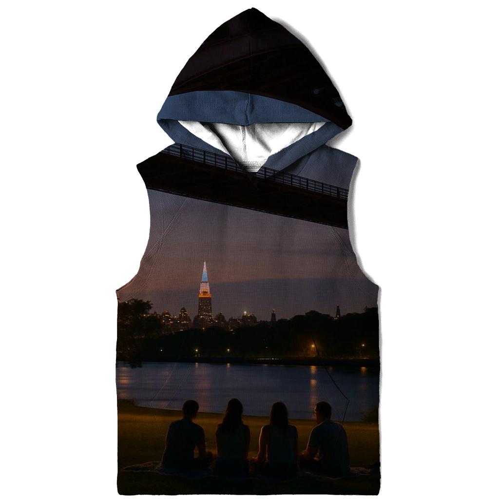 Astoria Park Night Picnic With Distant Midtown Glow embroidered hoodies