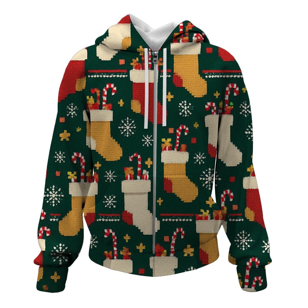 Overstuffed Stocking Staircase Design zip-up hoodies