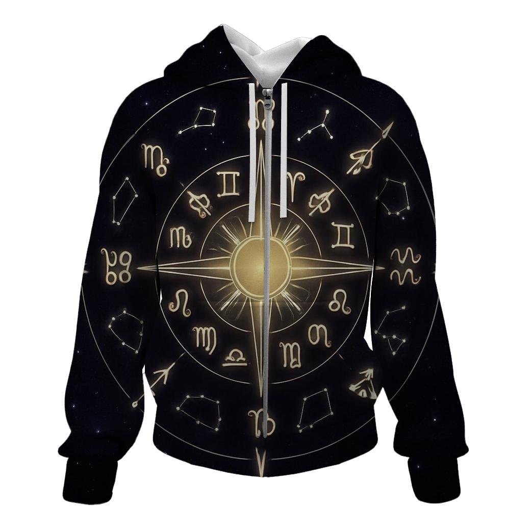 Galactic Zodiac Compass Rose designer hoodies