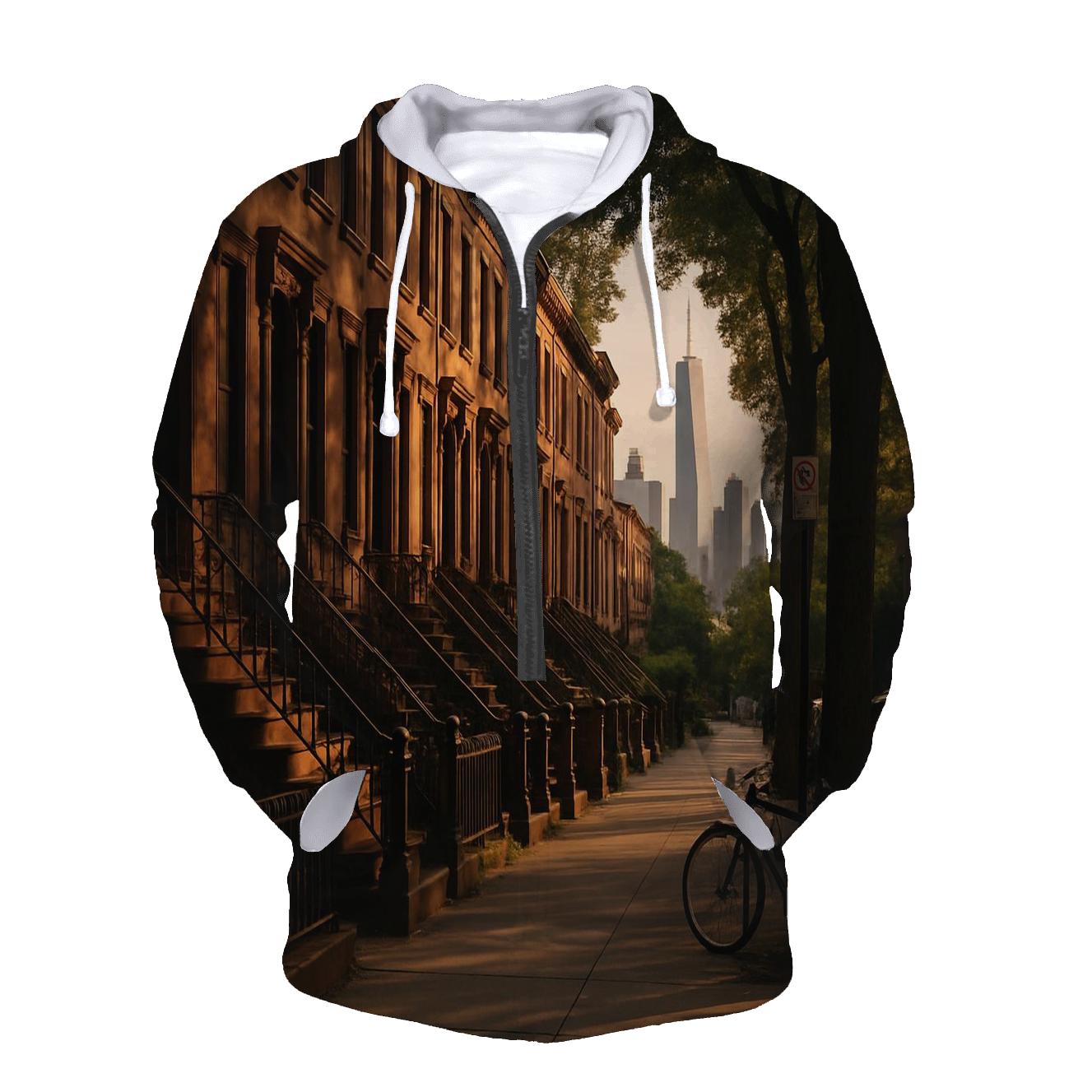 Brooklyn Brownstone Block With Distant Skyline Glimpses hoodies fashion