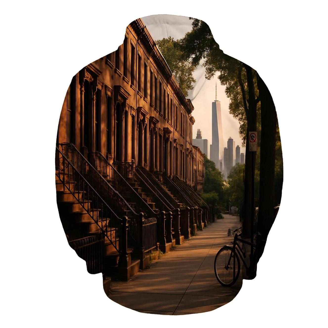 Brooklyn Brownstone Block With Distant Skyline Glimpses hoodies fashion