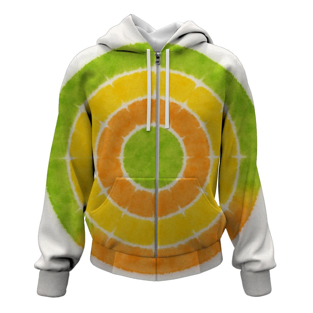 Citrus Bullseye Burst zip-up hoodies