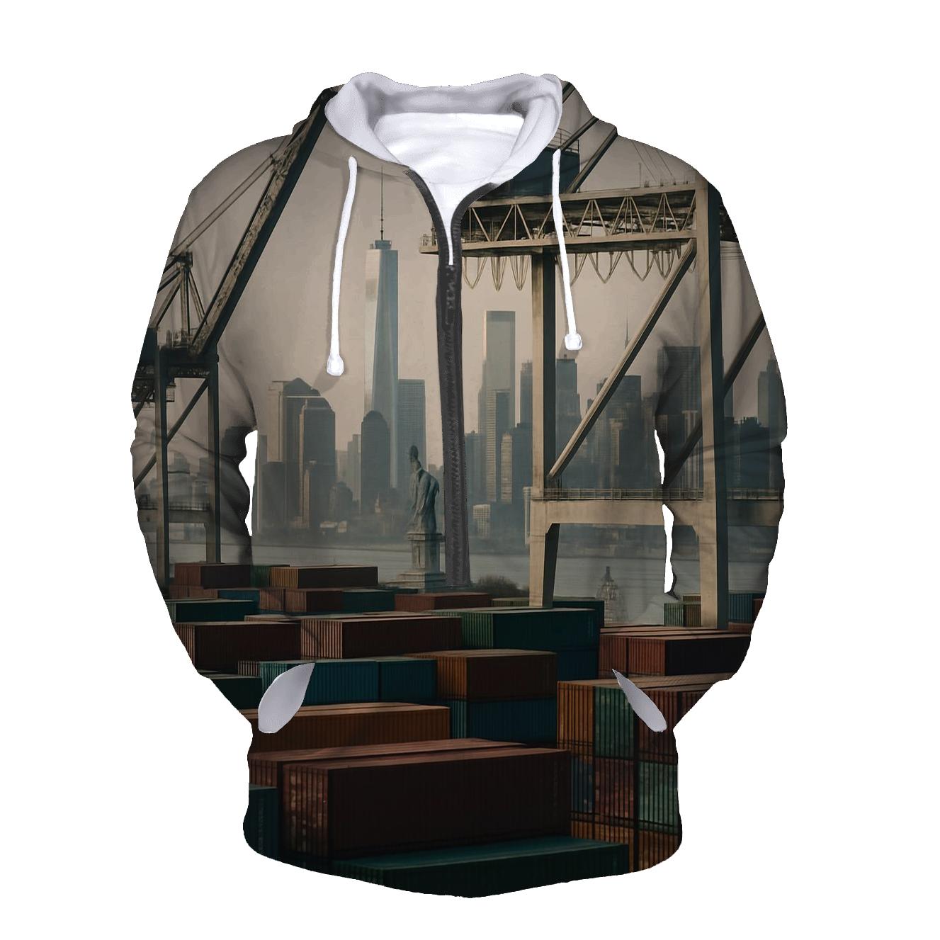 Upper Bay Container Terminal View Of Downtown Silhouette heavyweight hoodies
